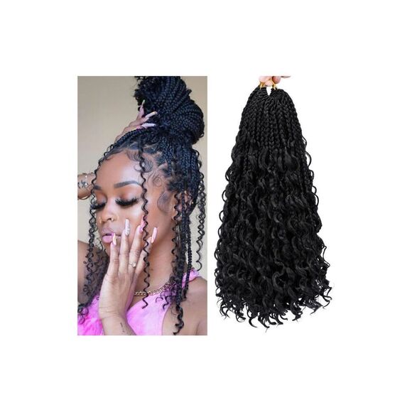 8 Packs  Boho Box Braids Crochet Hair With Curly Ends 14 Inch #1b  FR8 - Picture 8 of 9